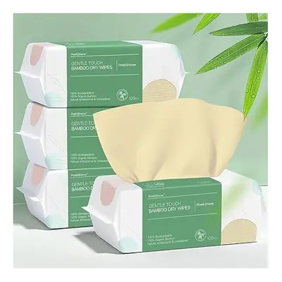 Ultra-Soft 100% Pure Bamboo Dry Baby Wipes for Sensitive Skin - Unscented & Unbleached Facial Ti