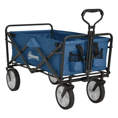 Outsunny Folding Outdoor Storage Trolley Cart Bag Telescopic Handle Brakes Navy Blue