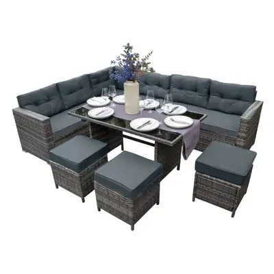 Rattan Corner Set Garden Furniture Grey Sofa Stools Table Waterproof