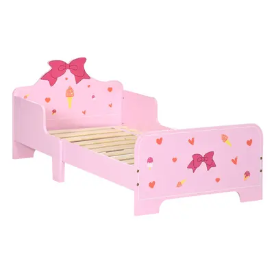 ZONEKIZ Kids Toddler Bed w/ Cute Patterns, Safety Rails - Pink