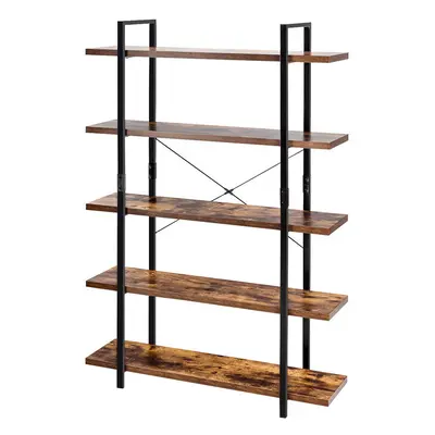 5-Tier Industrial Bookshelf Metal Frame Vintage Bookcase Plant Stand