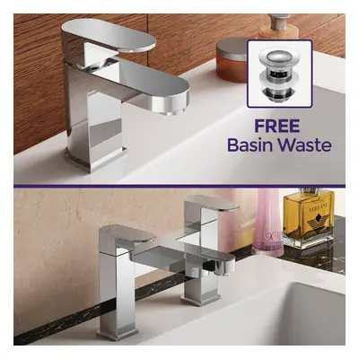 Modern Bathroom Basin Sink Mono and Bath Filler Mixer Tap Set Chrome | Eclipse