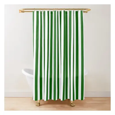 Shower Curtains Bathmat Green and White Striped for Bathroom Decor 72x72 inches