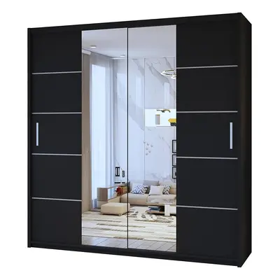 (Black, 203) Dubna Center Mirror Double Door Sliding Wardrobe