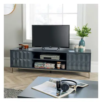 (Grey) Home Source Siena High Gloss TV Entertainment Stand Storage Unit