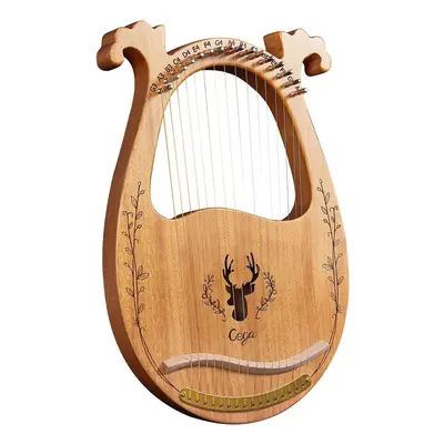 (Natural) 16-String Wooden Lyre Harp Resonance Box String Instrument with Tuning Wrench 3pcs Pic