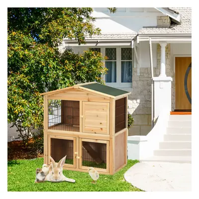 Wooden Floors Chicken Coop Bunny Rabbit Cage w/ Roof Indoor &Outdoor