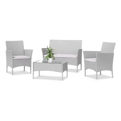 (Grey) 4-Pieces Outdoor Garden PE Rattan Furniture Set