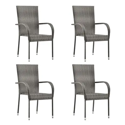 vidaXL 4x Stackable Outdoor Chairs Grey Poly Rattan Patio Garden Dining Seat