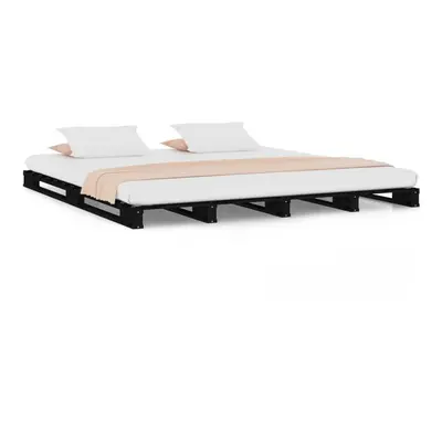 vidaXL Solid Wood Pine Bed Frame Black 120x200 cm Wooden Bed Base Bedstead