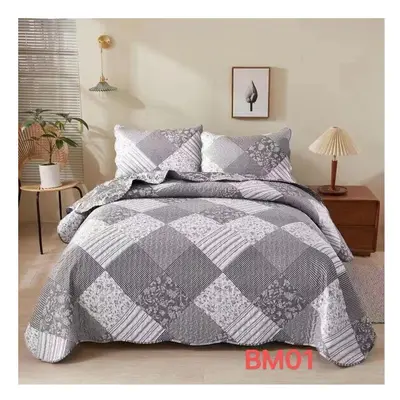 (BM-01) Piece Quilted Patchwork Bedspread Throw Double King Size Bedding Throw Set