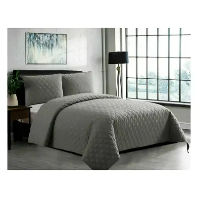 (Grey, Super King) Luxury Quilted 3PC INSP Bedspread/Thrw