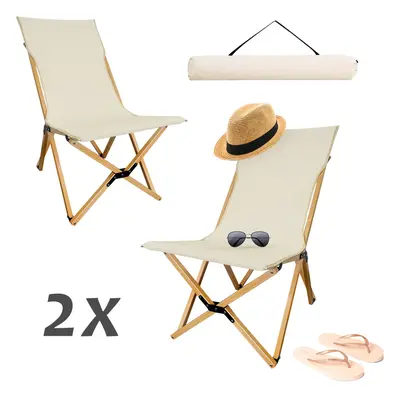 (2) Portable Folding Camping Chair Bamboo Portable Ultralight Canvas Chair