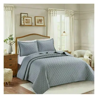 (Silver , King) Luxury Quilted 3PC INSP Bedspread/Thrw