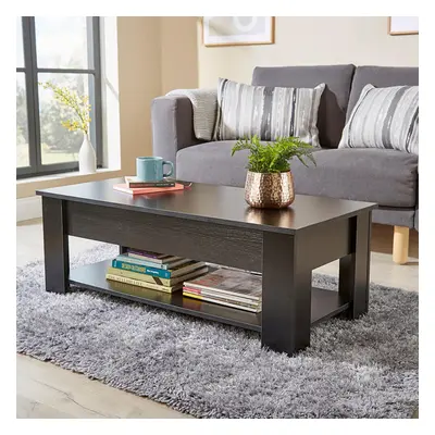 (Black) Lift Up Top Coffee Table Storage Area Magazine Shelf