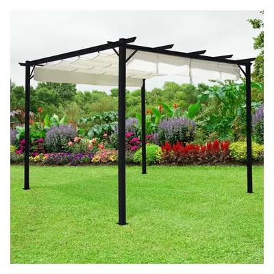 3x3M Metal Pergola with Retractable Roof,Garden Pergola Patio Gazebo Canopy