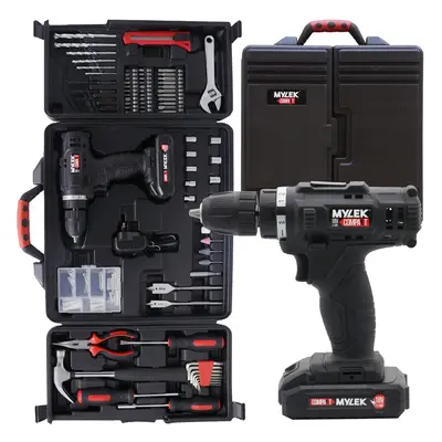 Mylek 18V Cordless Drill Driver Li-Ion Battery Piece Accessory Set