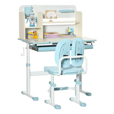 HOMCOM Kids Desk and Chair Set with Storage Shelves, Washable Cover - Blue