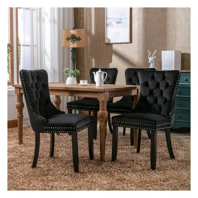 (Black) Luxury Velvet Dining Room Kitchen Chairs Set of