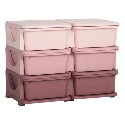 HOMCOM Kids Storage Unit Toy Box Vertical Dresser with Six Drawers - Pink