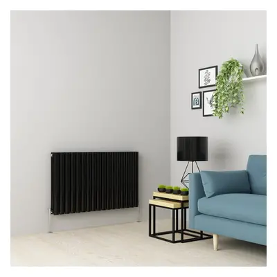 (600 x 1004mm Double, Black) Oval Tube Designer Radiator