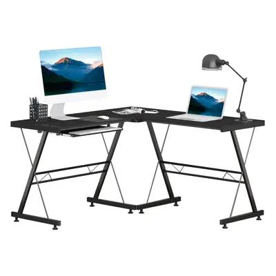 HOMCOM Shape Desk Straight Corner Table Office Gaming Laminated Sturdy Black