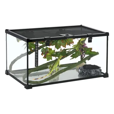 PawHut Glass Reptile Terrarium with Thermometer, Decor Kit, Heated - Black