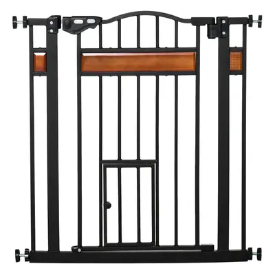 PawHut Dog Gate Pet Safety Gate W/ Cat Door Auto Close Pine Decor cm Wide