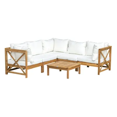 Outsunny PCS Elegant Wood Frame Outdoor Patio Dining Set Cushions Coffee Table