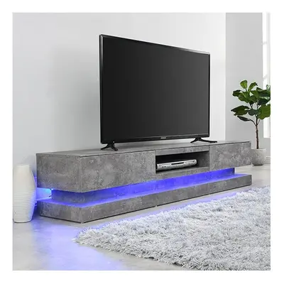 Step Wooden TV Stand In Concrete Effect With Multi LED Lighting