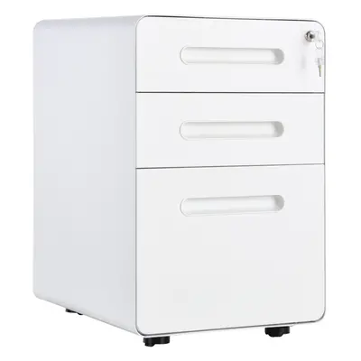 Vinsetto Drawer Modern Steel Filing Cabinet w/ Wheels Lock Pencil Box White