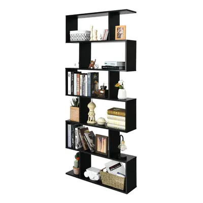 Industrial S-Shaped Bookshelf Wooden 6-tier Bookcase Display Rack