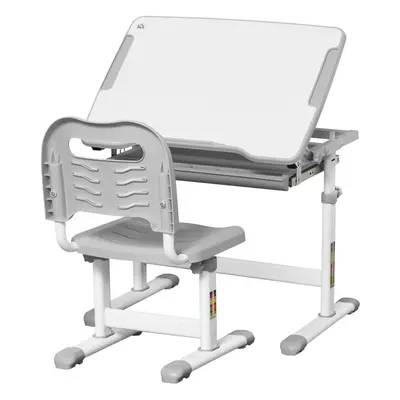 HOMCOM Kids Desk and Chair Set w/ Drawer, Pen Slot Hook - Grey