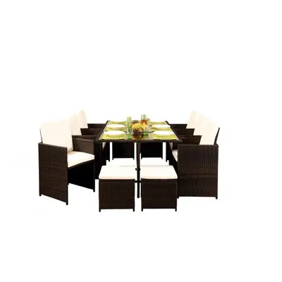 (Dark Brown, Without Cover) 11PC Rattan Outdoor Garden Patio Furniture Set