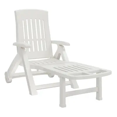 (white) vidaXL Folding Sun Lounger Sun Bed with Wheels Reclining Sun Chair Daybed PP