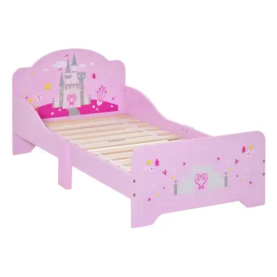 HOMCOM Kids Bed Princess Castle Theme w/ Side Rails Slats Home Yrs Pink