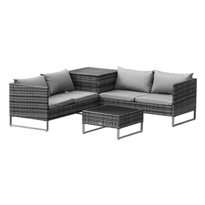 Outsunny 4Pcs Patio Rattan Sofa Garden Furniture Set with Table Cushions Grey