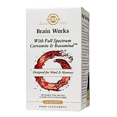 Solgar Brain Works with Full Spectrum Curcumin & BacoMind, Choline, B12, Pack, White/Red