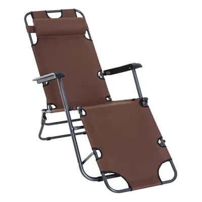 Outsunny in Outdoor Folding Sun Lounger w/ Adjustable Back and Pillow Brown