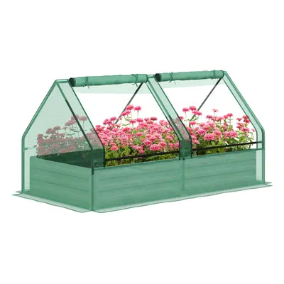 Outsunny Raised Garden Bed Planter Box with Greenhouse, Green and Dark Grey