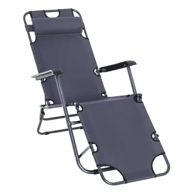 Outsunny in Outdoor Folding Sun Lounger w/ Adjustable Back and Pillow Grey