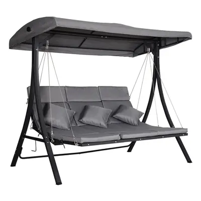 Outsunny Outdoor 3-person Porch Swing Chair Chaise Lounge Patio Garden Grey