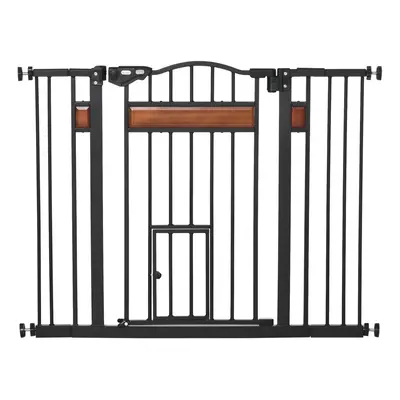 PawHut Dog Gate Pet Safety Gate W/ Cat Door Auto Close Pine Decor cm Wide