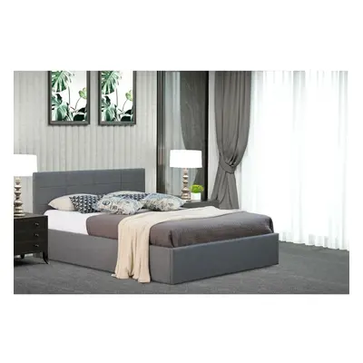 (4ft6 Double, Grey) Chanel Linen Fabric Storage Ottoman Bed