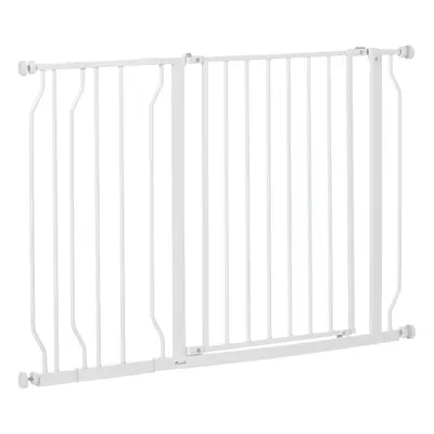 PawHut Dog Gate Wide Stair Gate w/ Door Pressure Fit, 75-115W cm, White