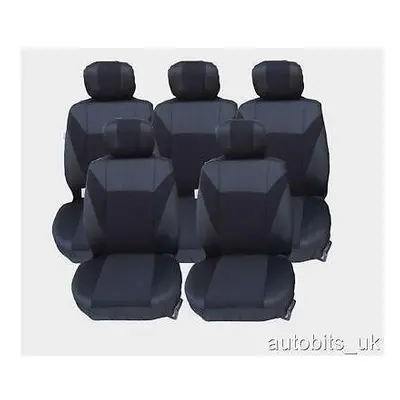 BLACK 5X FABRIC FULL SET SEAT COVERS FOR SEATER VW TOURAN