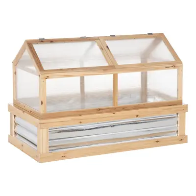 Outsunny Raised Garden Bed with Greenhouse Wooden Cold Frame Natural