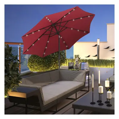 2.7MT Solar Powered Solid Metal Led Wine Red Parasol Outdoor Best