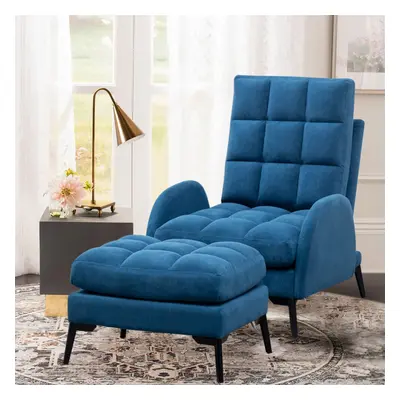 (Blue) Modern Recliner Armchair Lounge Chair w/ Footstool