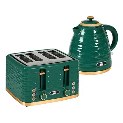 HOMCOM Kettle and Toaster Set 1.7L Rapid Boil Kettle & Slice Toaster Green